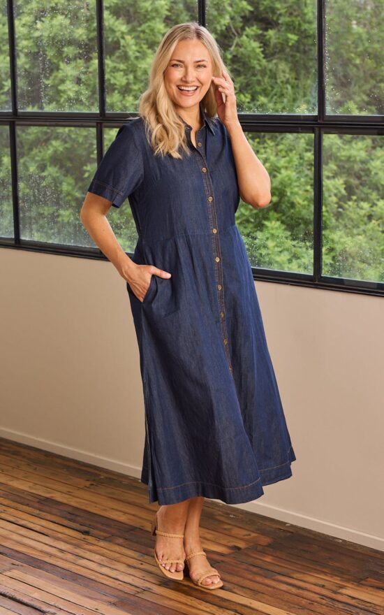 Gracie Chambray Shirt Dress product photo.