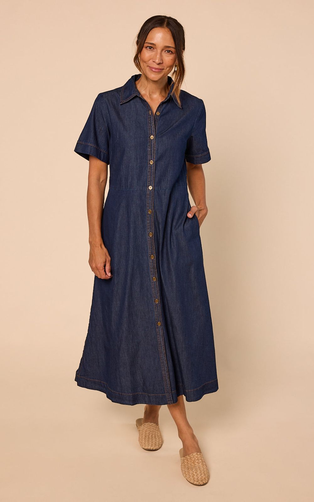 Gracie Chambray Shirt Dress product photo.