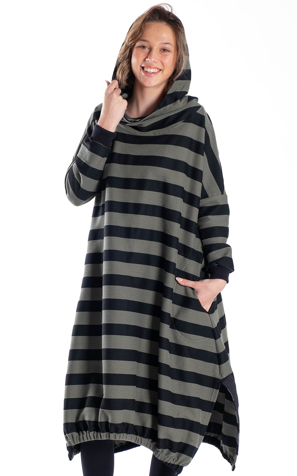 Eva Hoodie Dress-Stripe product photo.