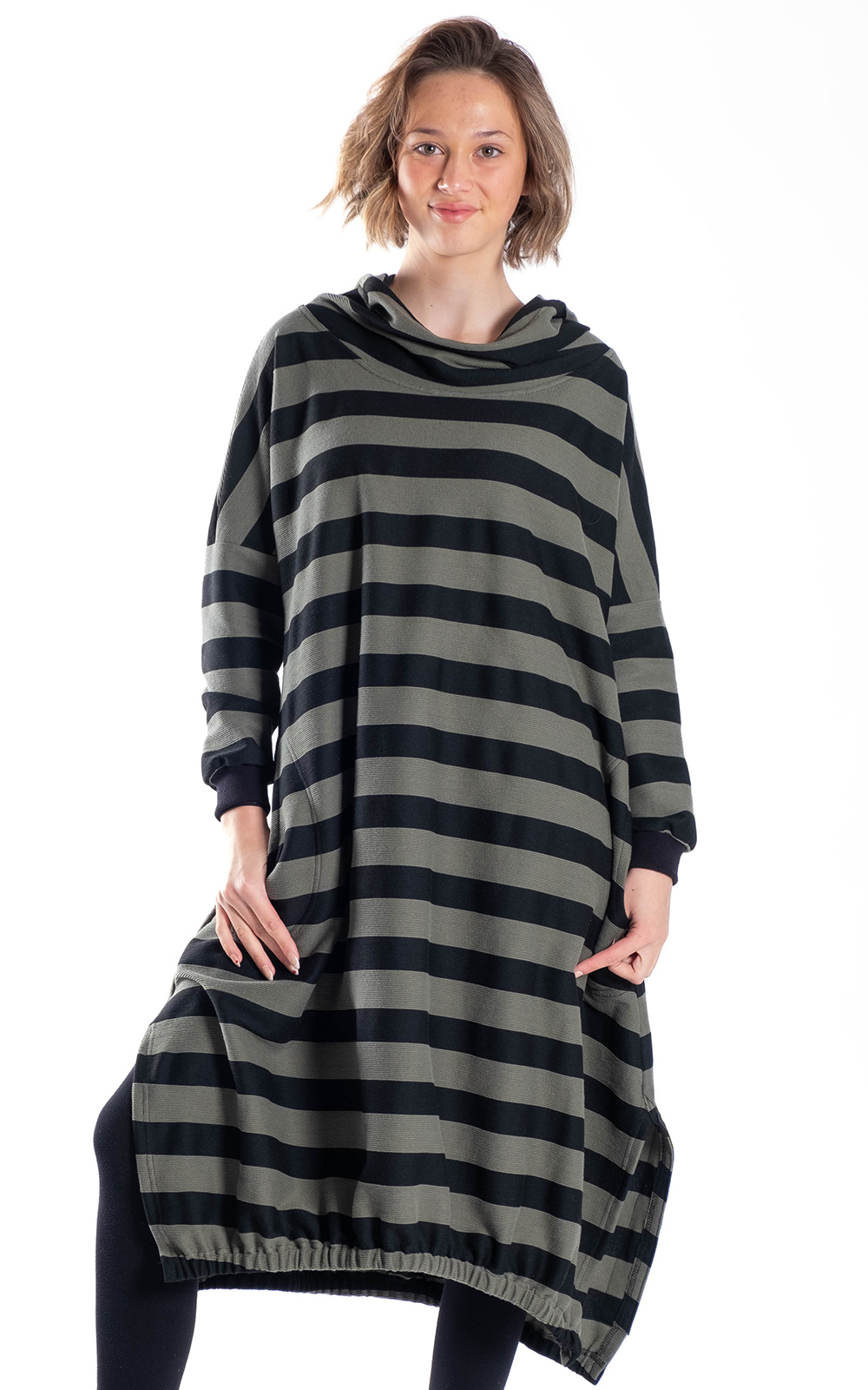 Eva Hoodie Dress-Stripe product photo.