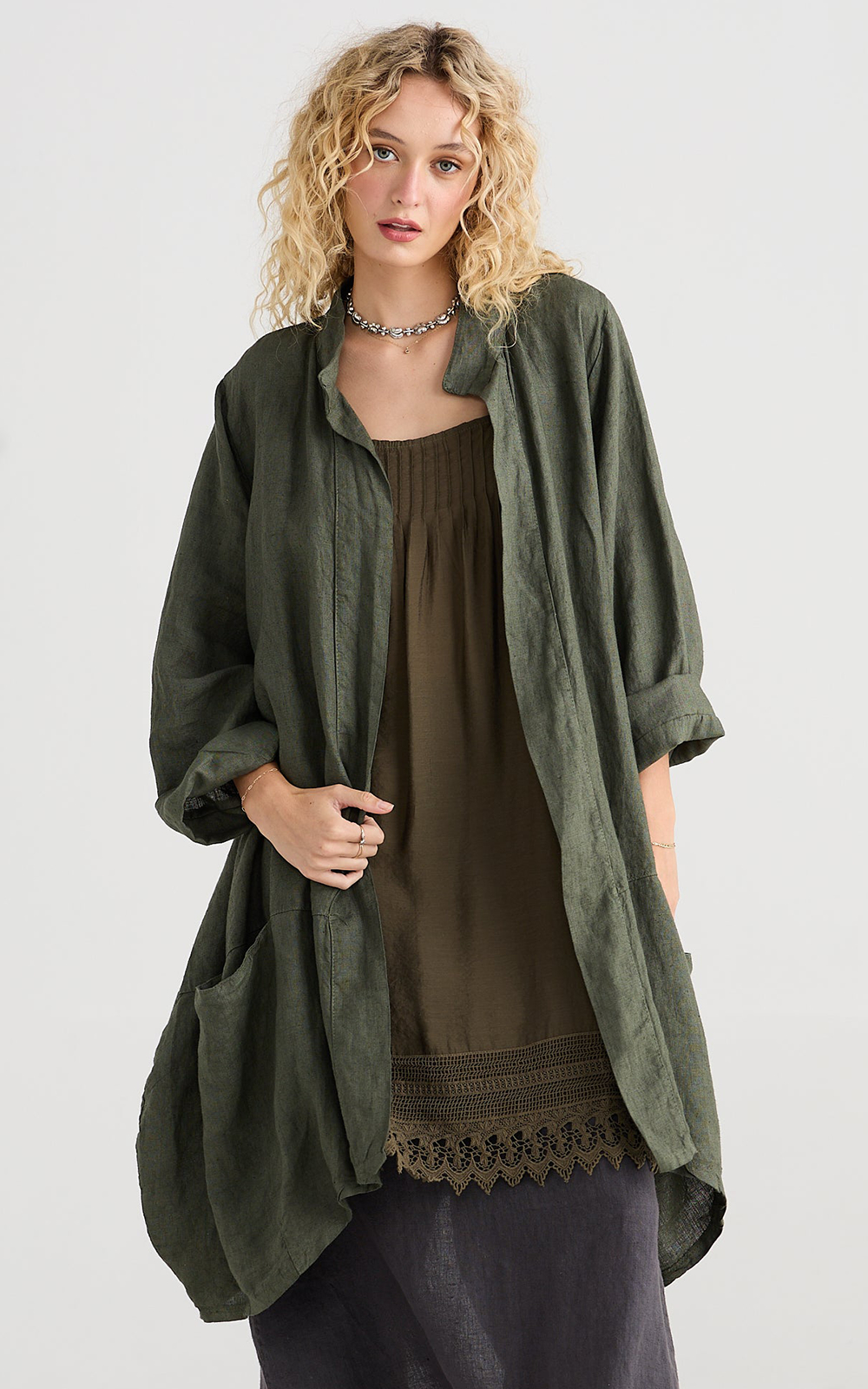 Harper Lee Linen Coat product photo.