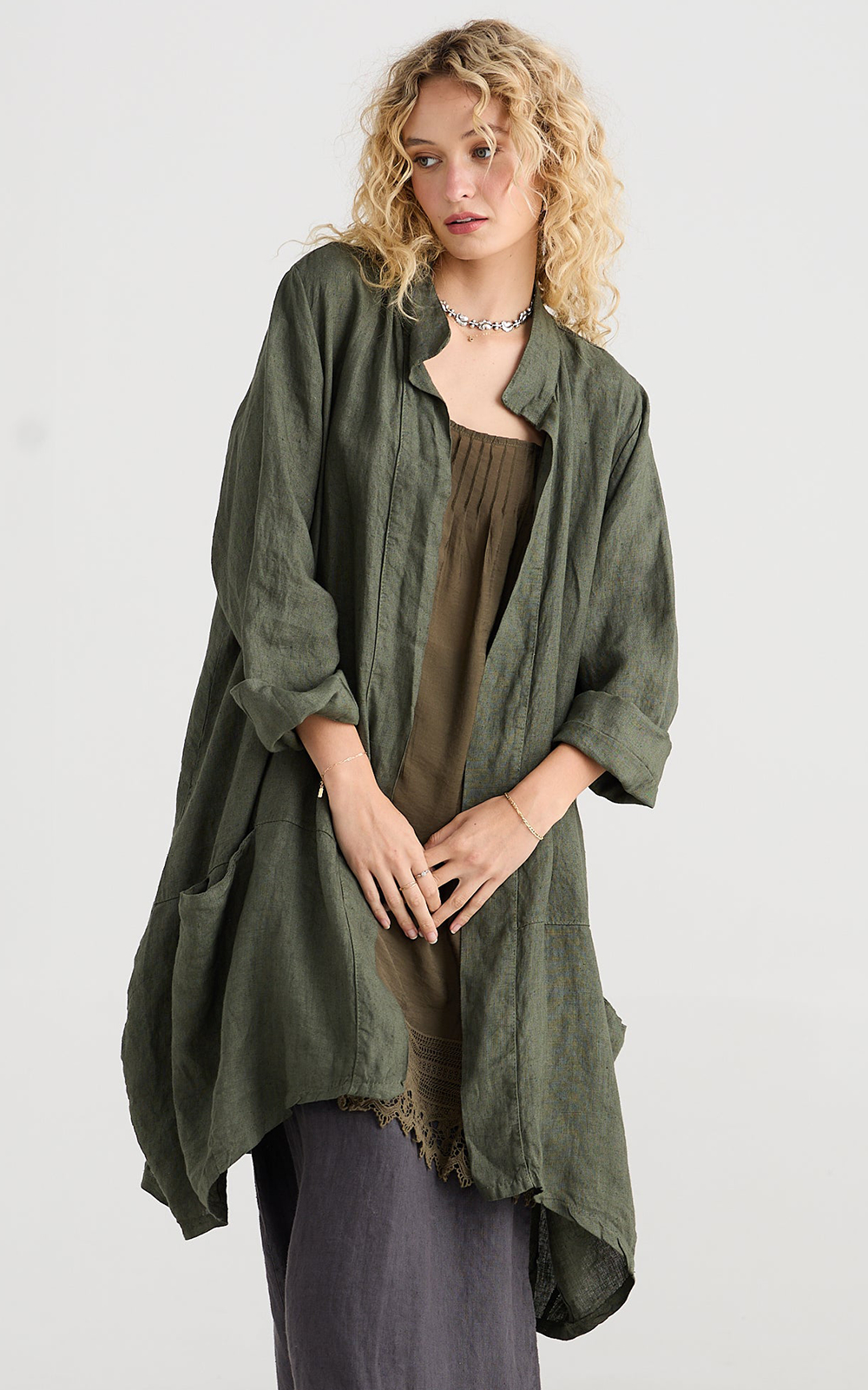 Harper Lee Linen Coat product photo.