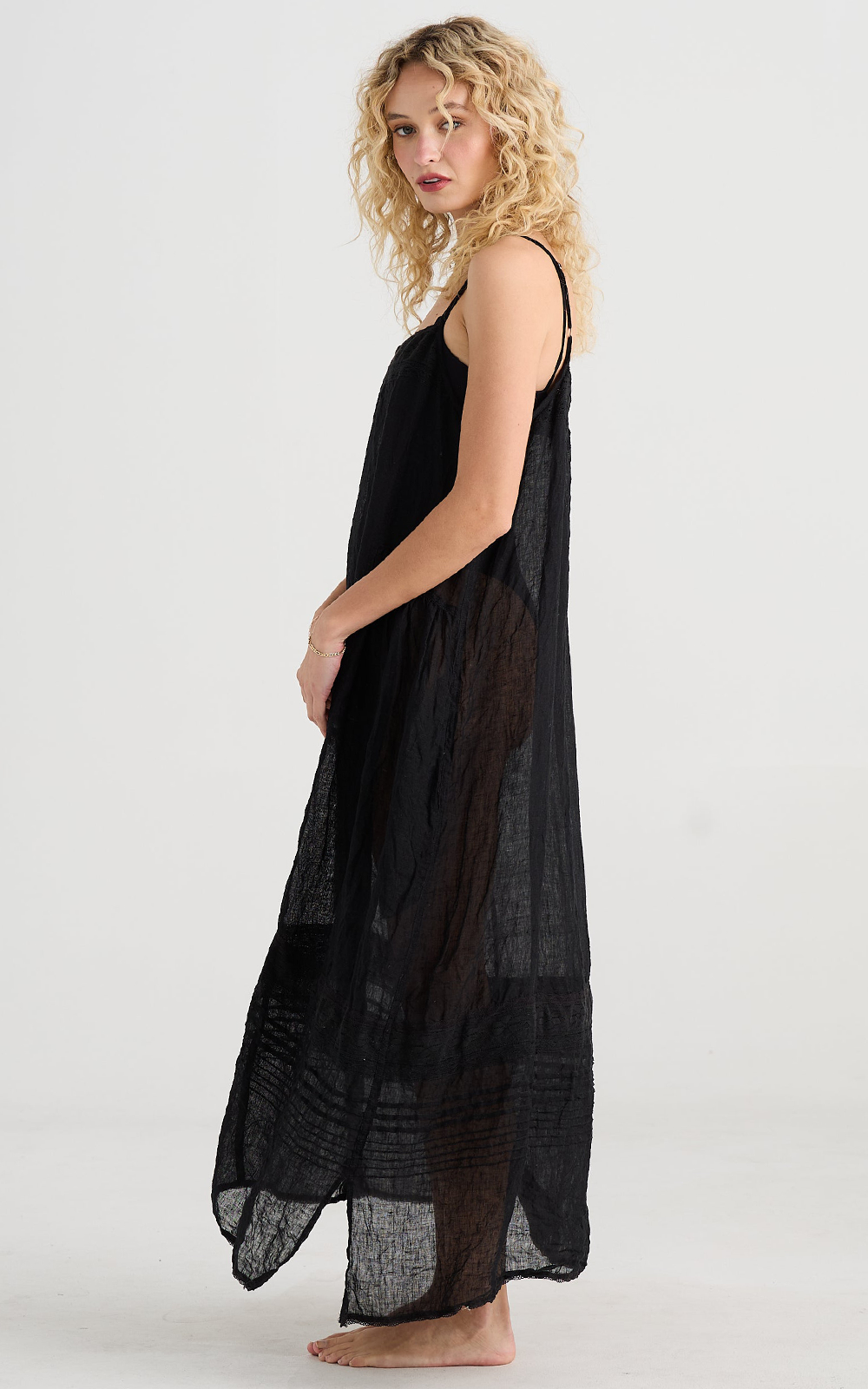 Isadore Linen Gauze And Lace Slip Dress product photo.