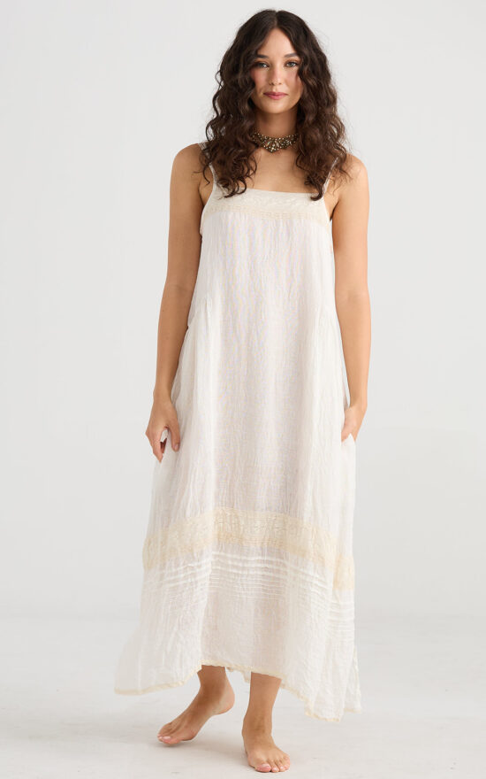 Isadore Linen Gauze And Lace Slip Dress product photo.