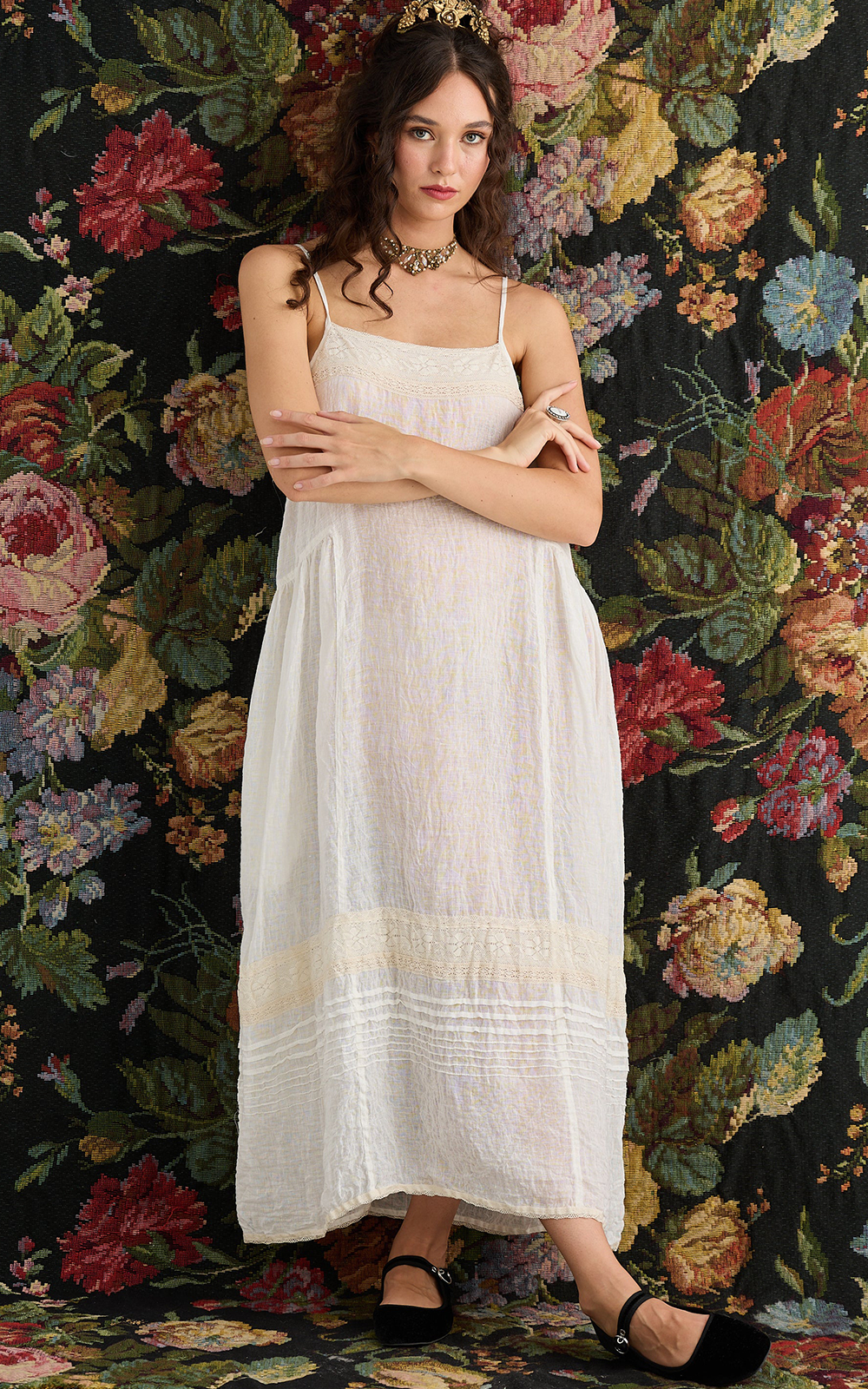 Isadore Linen Gauze And Lace Slip Dress product photo.