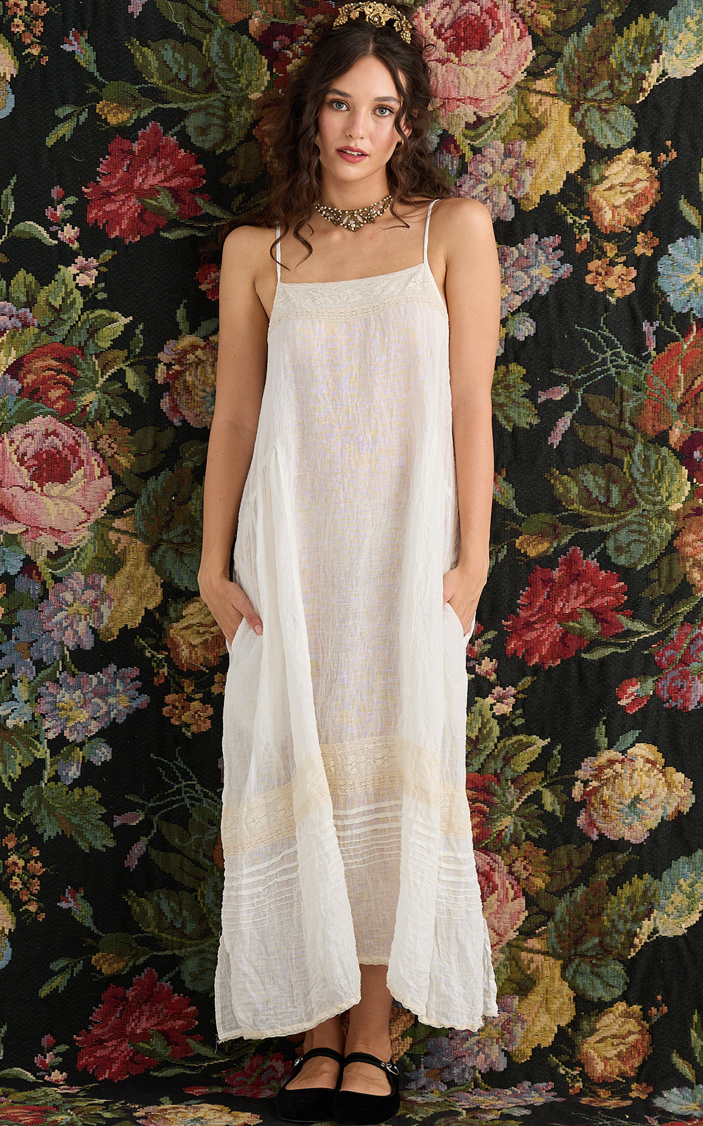 Isadore Linen Gauze And Lace Slip Dress product photo.