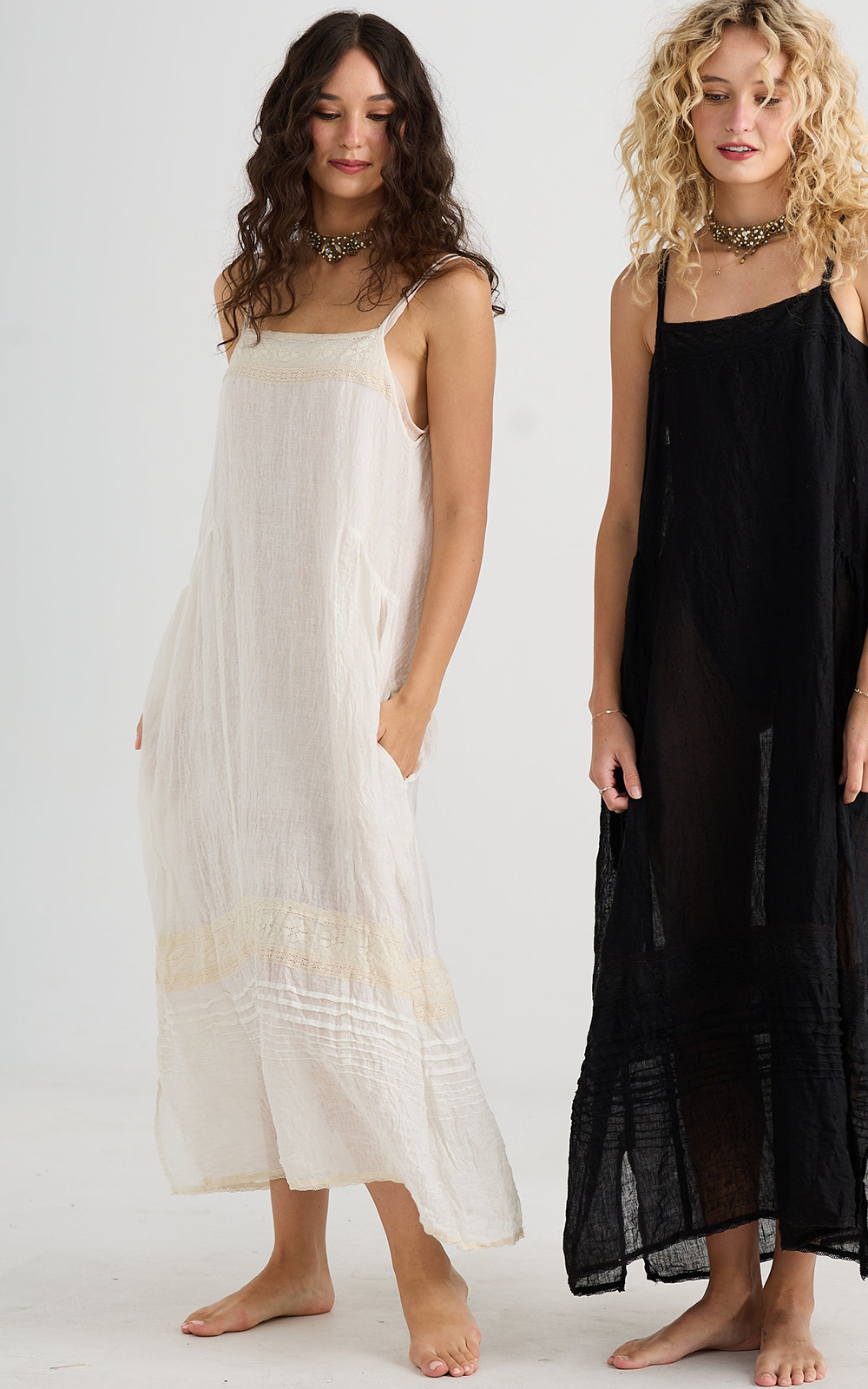 Isadore Linen Gauze And Lace Slip Dress product photo.