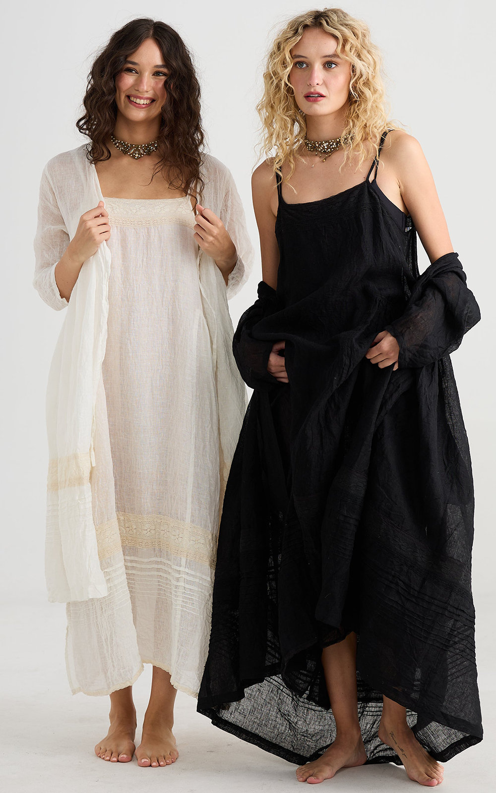 Isadore Linen Gauze And Lace Slip Dress product photo.