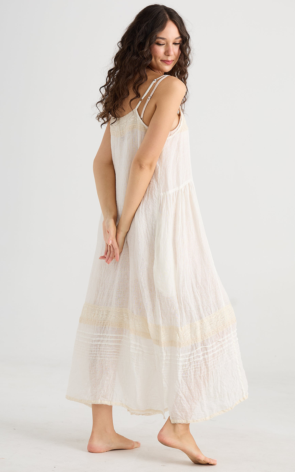 Isadore Linen Gauze And Lace Slip Dress product photo.