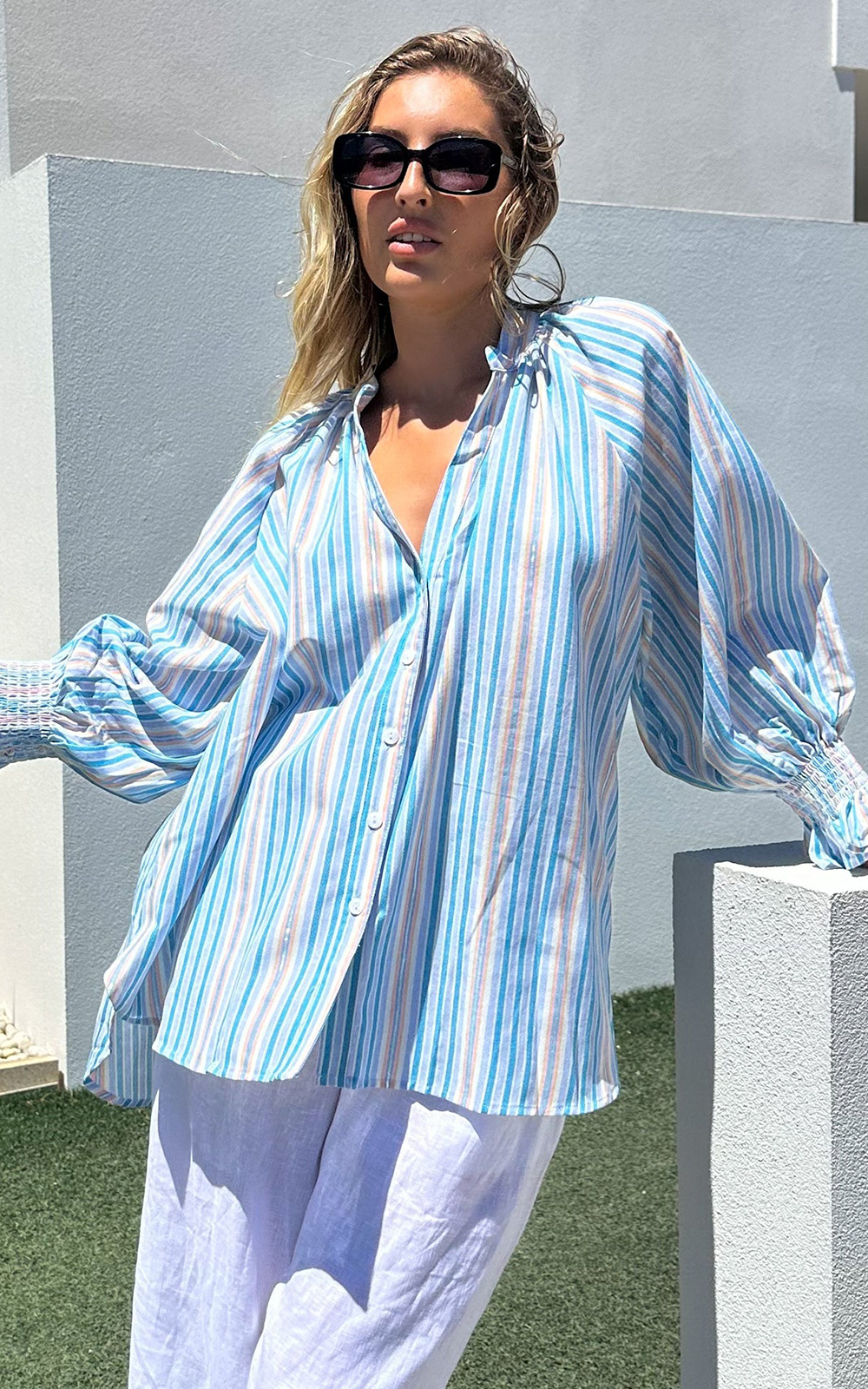 Metallic Stripe Relaxed Top product photo.