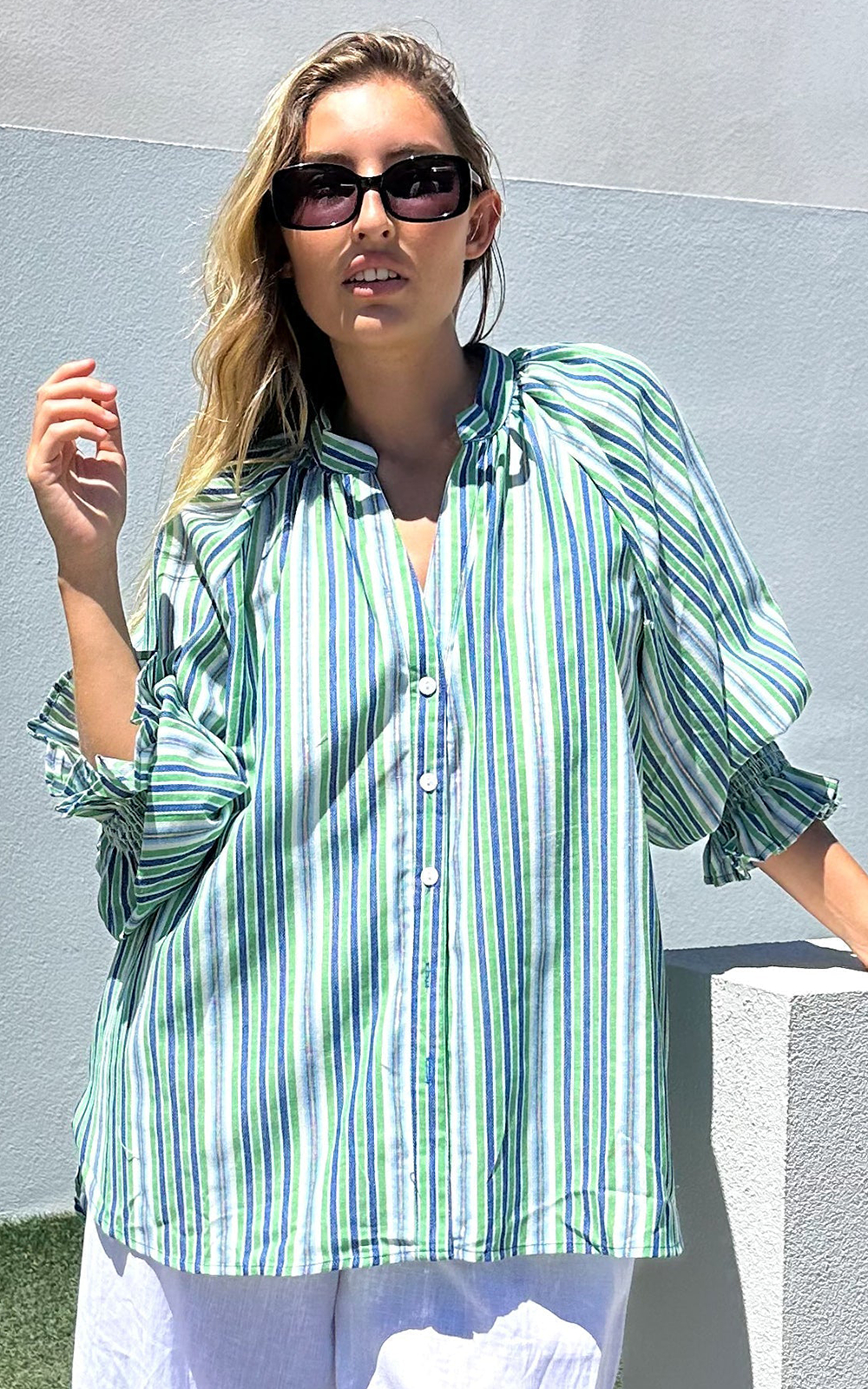 Metallic Stripe Relaxed Top product photo.