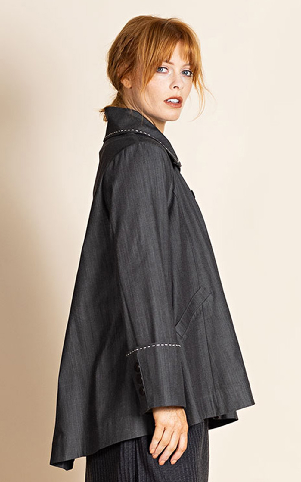 Denim Swing Coat product photo.