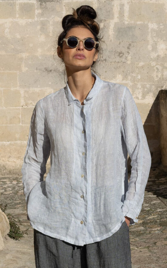 Maeve Stripe Shirt In Gauze Linen product photo.