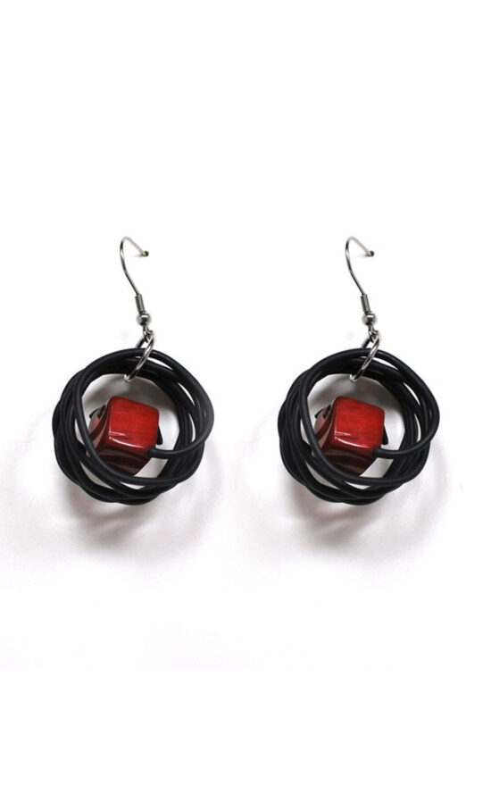 Circle Red Cube Earrings product photo.