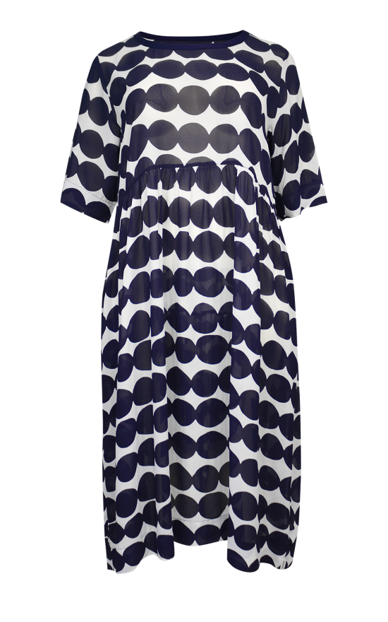 Back Ruffle Dress Navy Spot product photo.