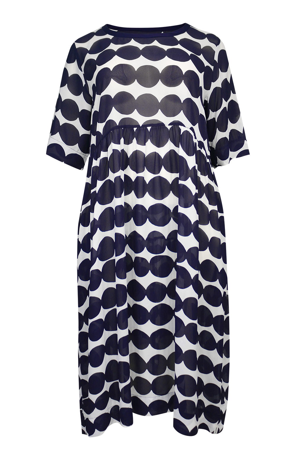 Back Ruffle Dress Navy Spot product photo.