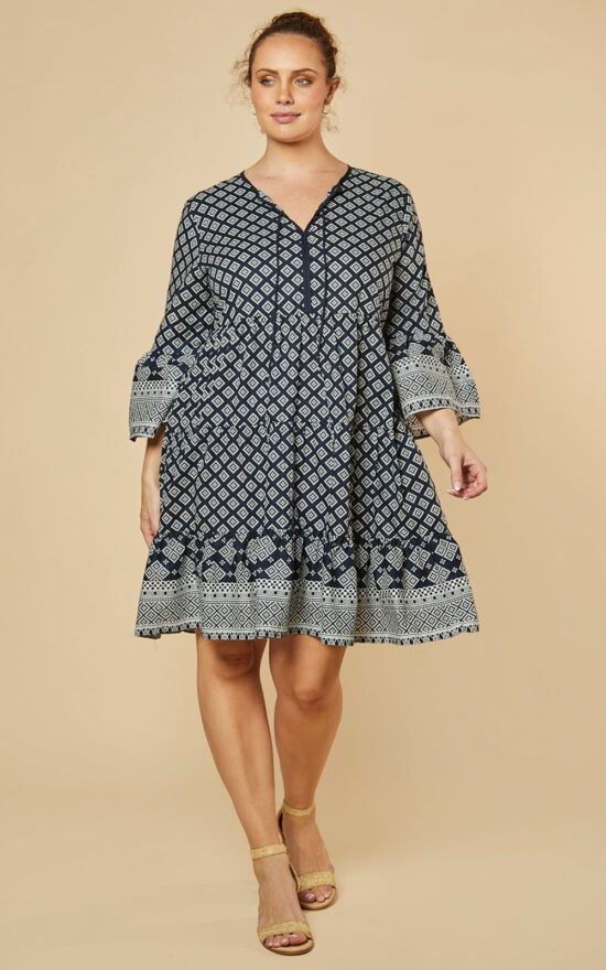 Scout Tiered Dress In Navy Iris product photo.