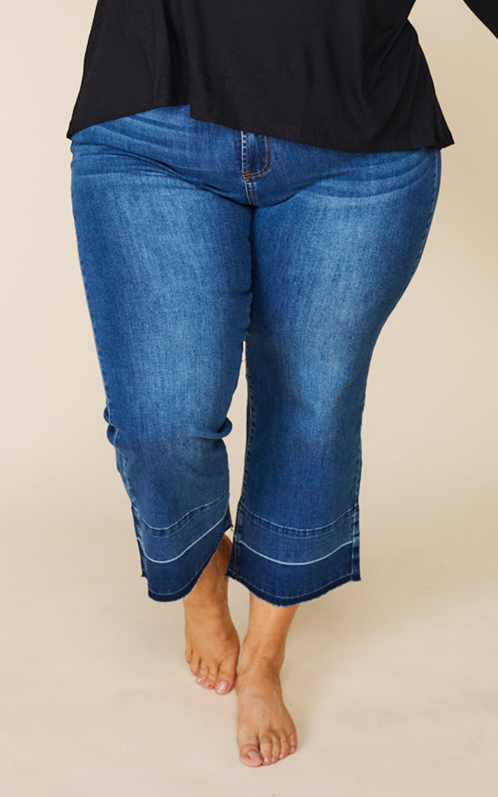 Cropped Straight Leg Jean - Frayed Hem product photo.