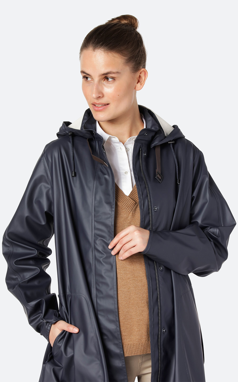 Detachable Hooded Long Coat product photo.