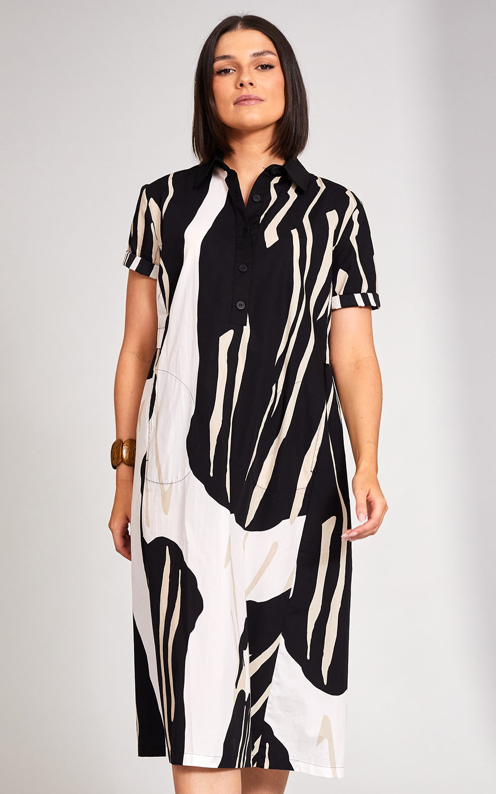 Monochrome Shirt Dress product photo.