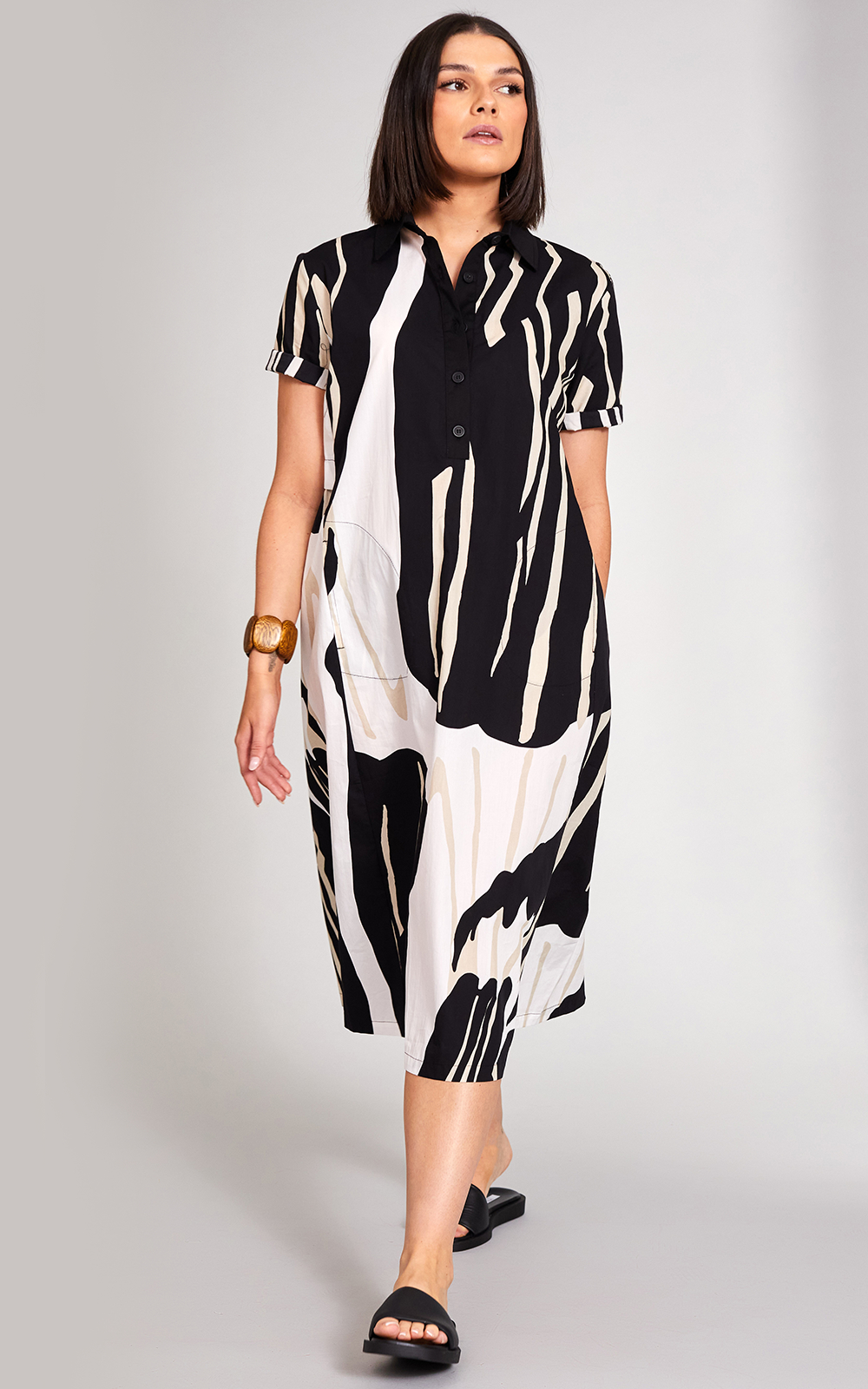 Monochrome Shirt Dress product photo.