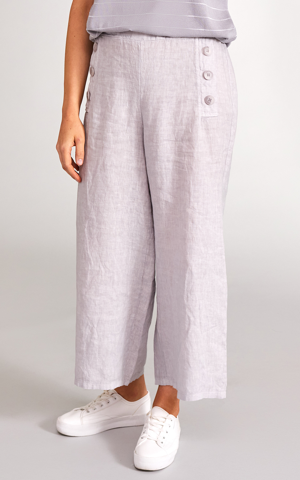 Button Linen Trousers product photo.