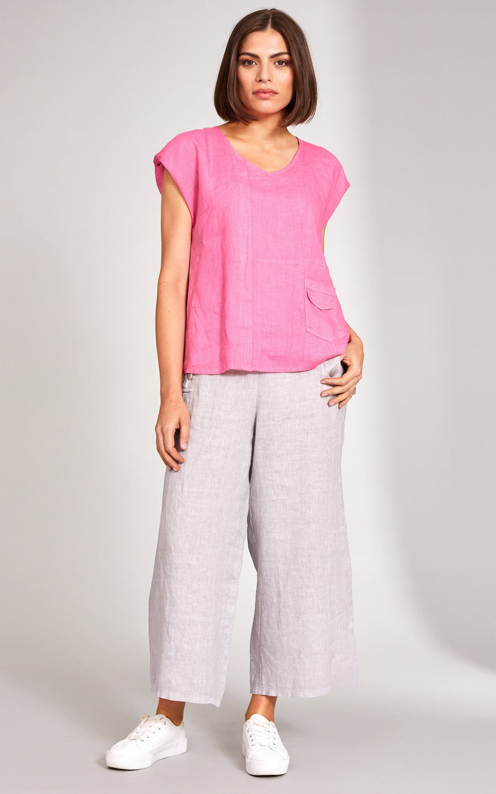 Button Linen Trousers product photo.