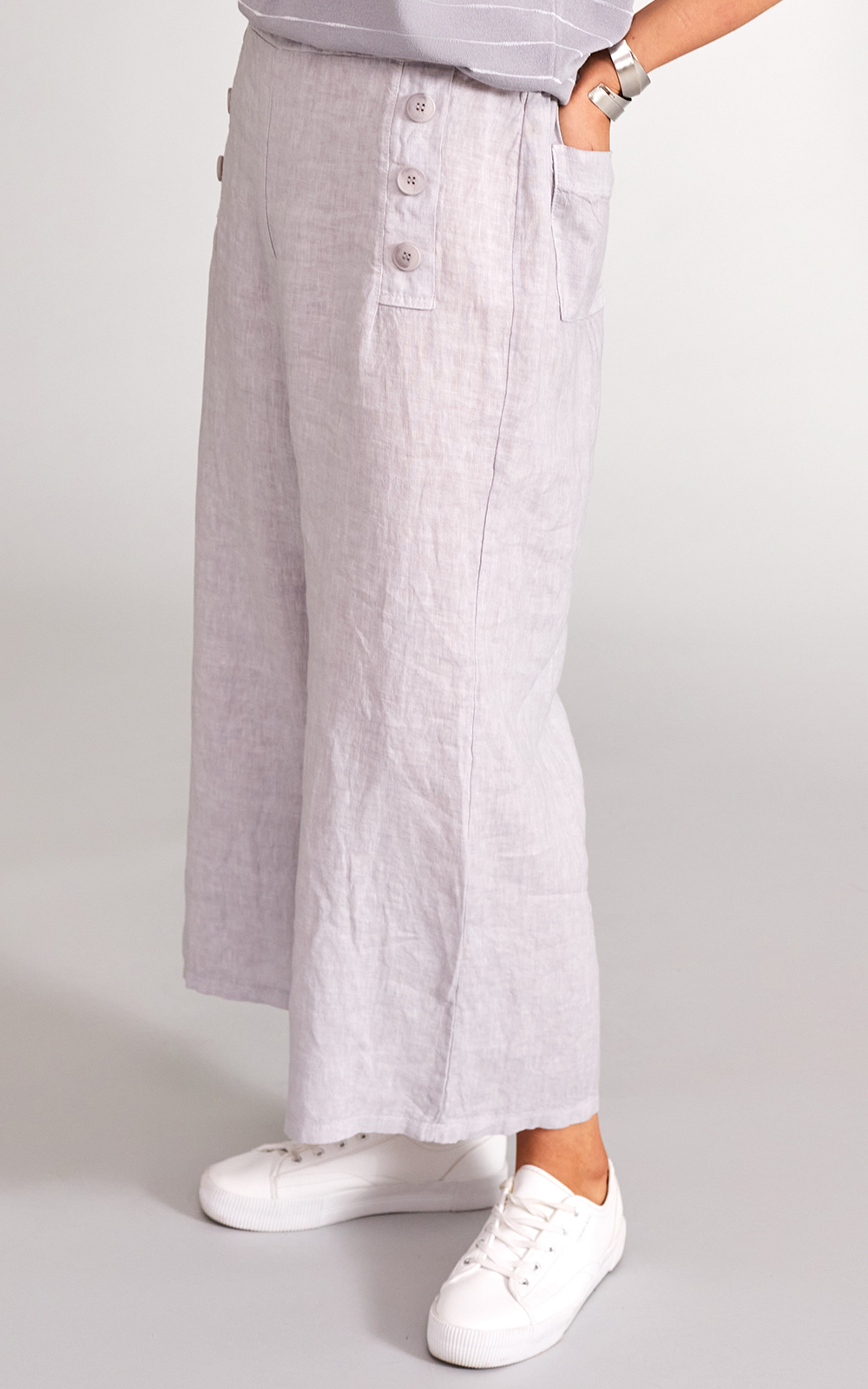 Button Linen Trousers product photo.