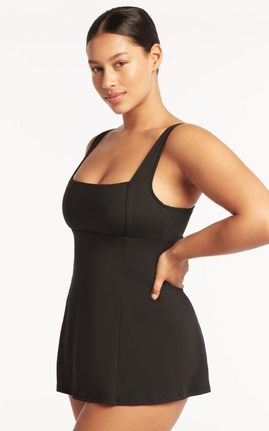 Square Neck Tummy Control Swimdress product photo.