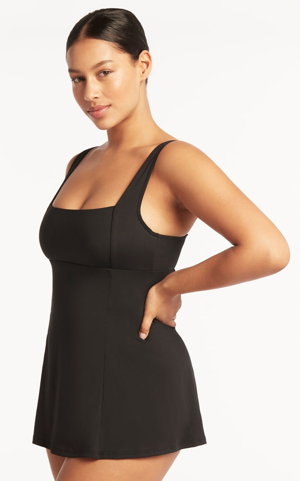 Square Neck Tummy Control Swimdress product photo.