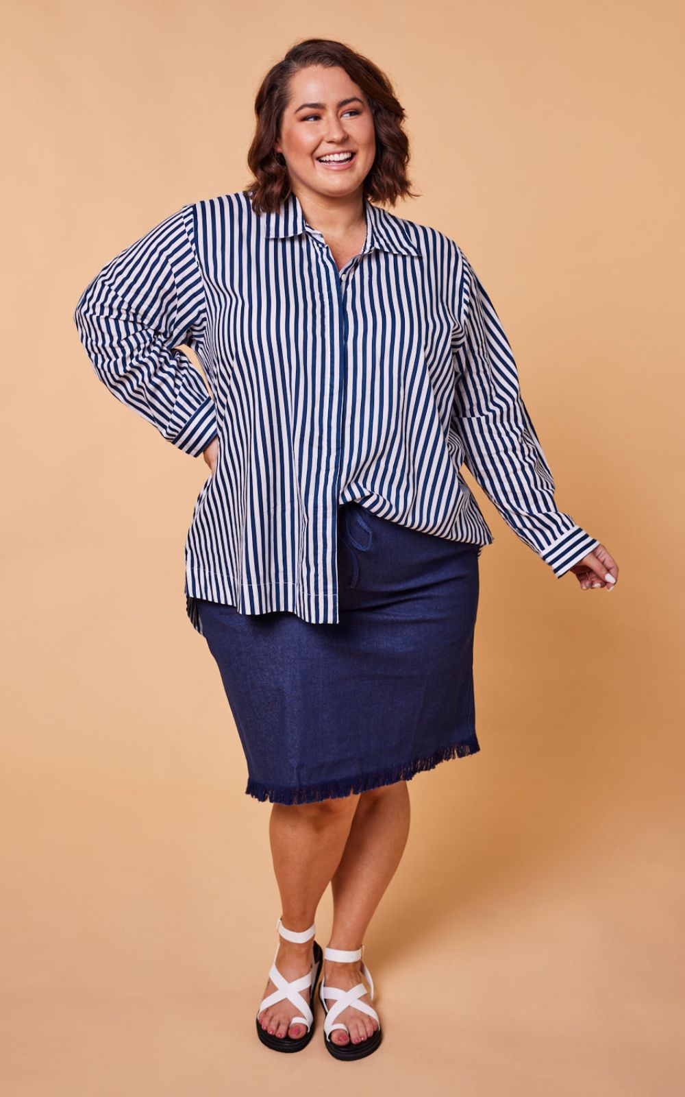 Oversized Stripe Boyfriend Shirt product photo.