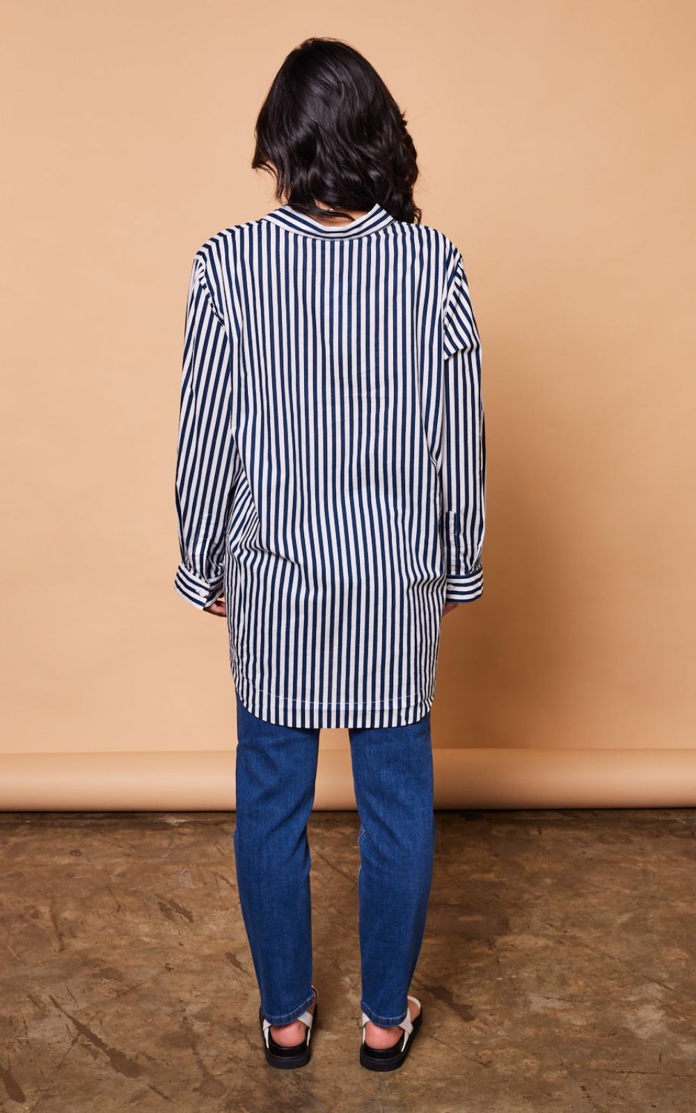 Oversized Stripe Boyfriend Shirt product photo.