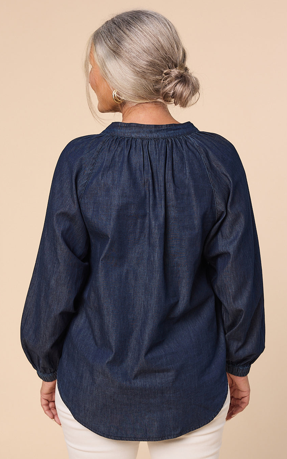 Kitty Chambray Top In Dark Wash product photo.