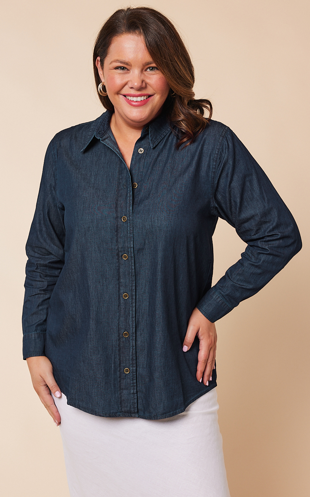 Sam Chambray Shirt In Dark Wash product photo.