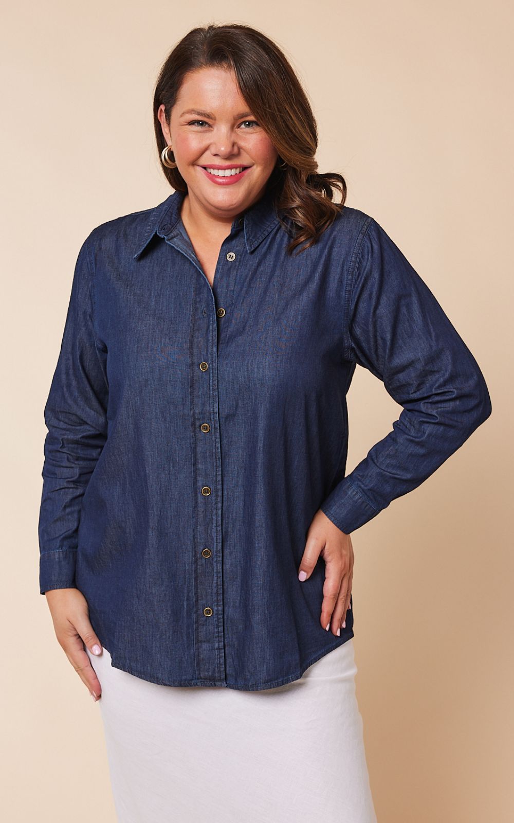 Sam Chambray Shirt In Dark Wash product photo.