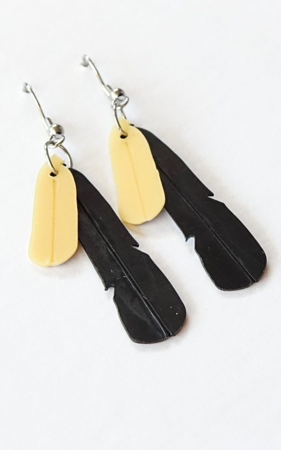 Saddleback Tieke Feather Earrings product photo.