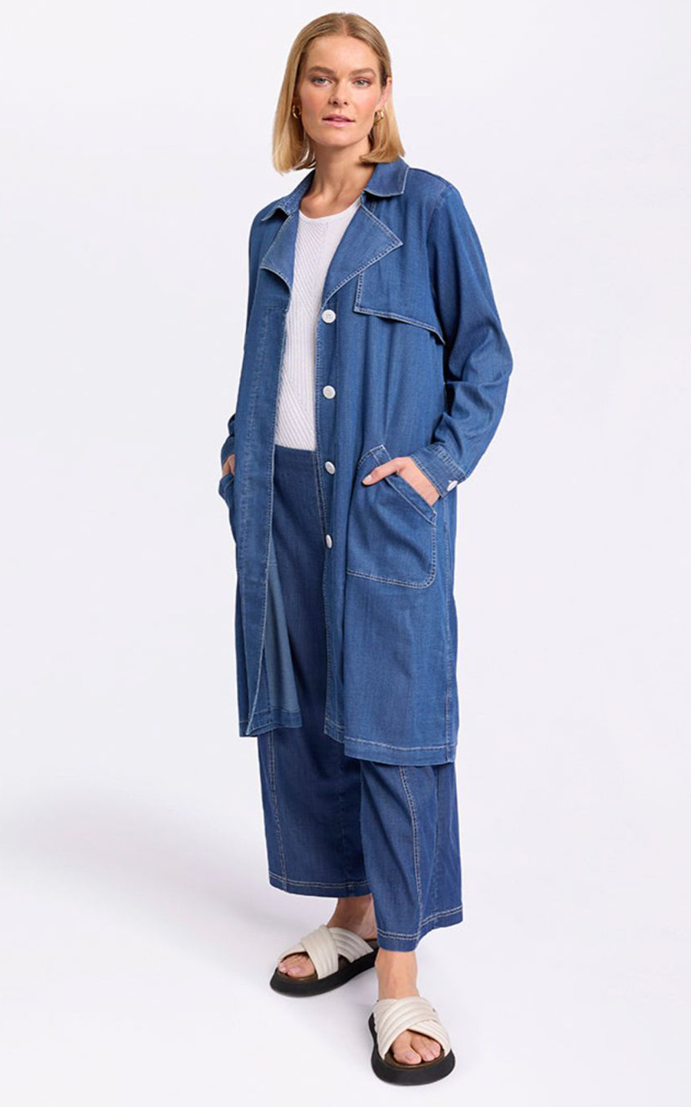 L/S Denim Trench product photo.