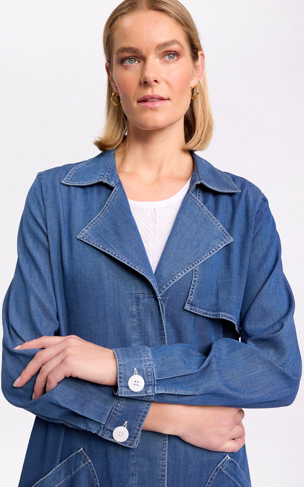 L/S Denim Trench product photo.