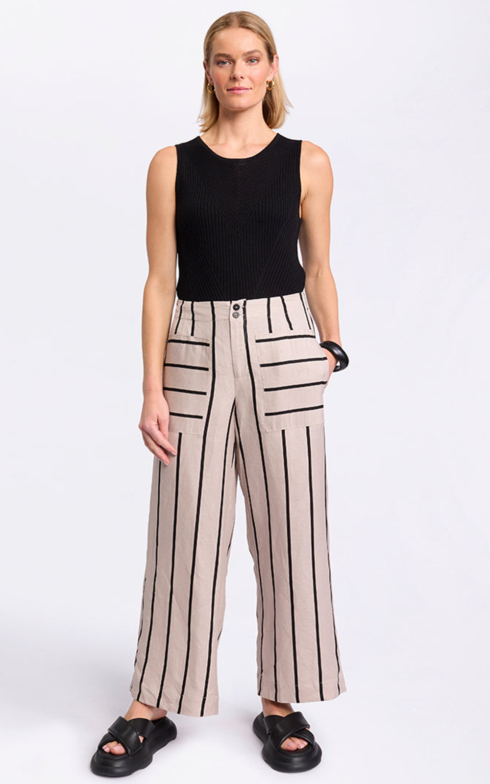 Wide Leg Stripe Pant product photo.