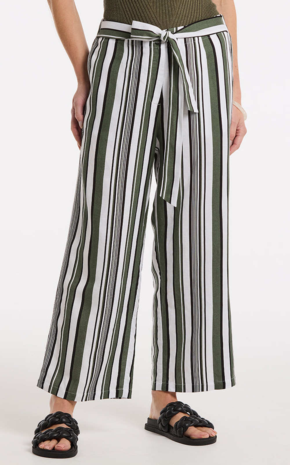 3/4 Olive Stripe Pant product photo.