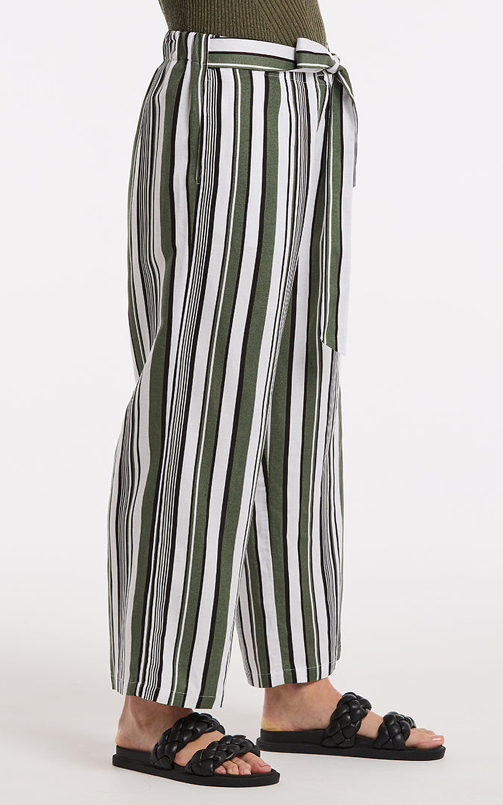 3/4 Olive Stripe Pant product photo.