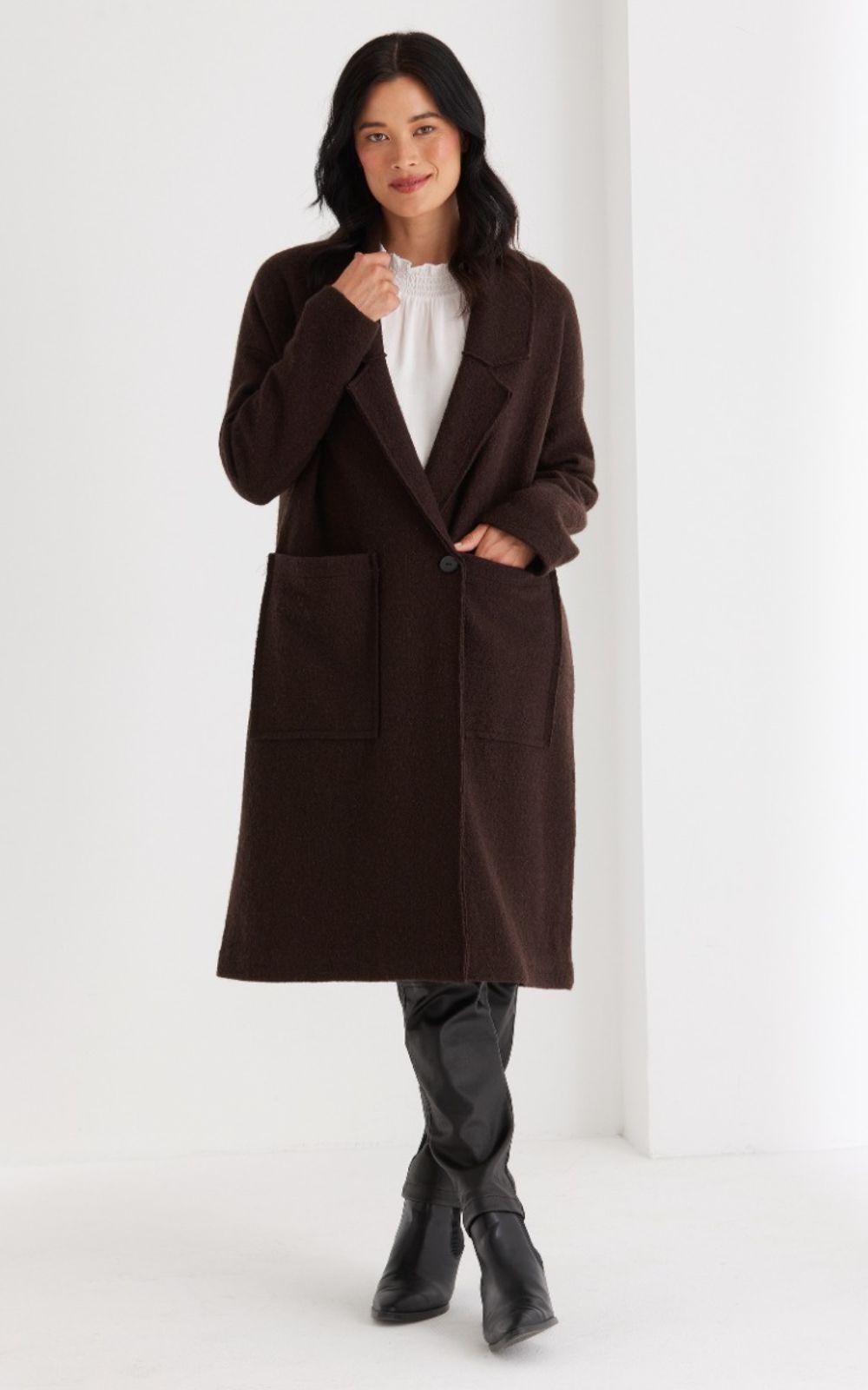 L/S Boiled Wool Coat product photo.