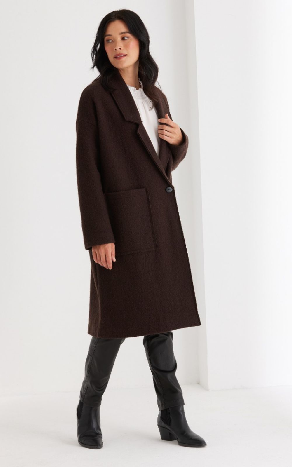 L/S Boiled Wool Coat product photo.