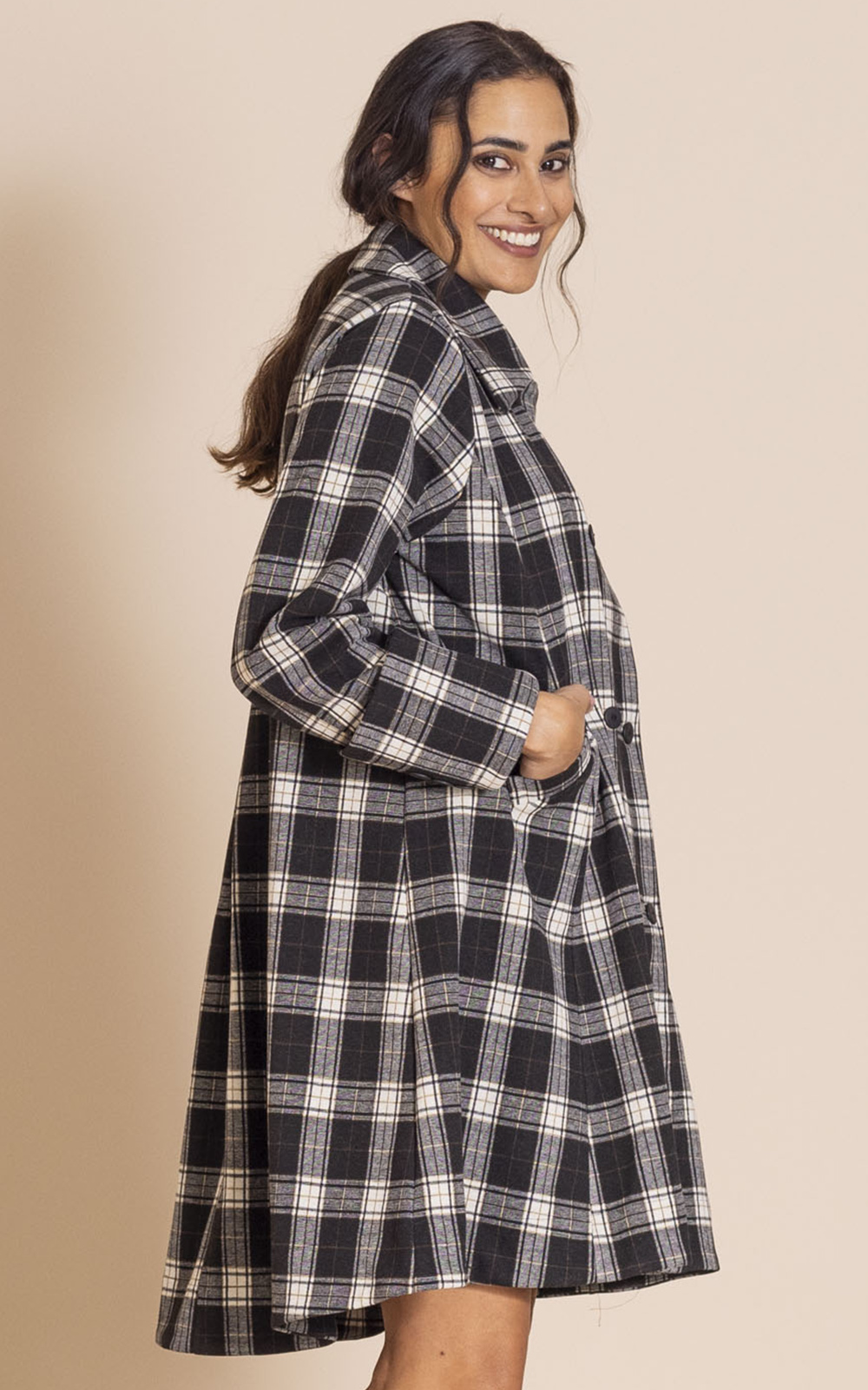 Tartan Long Swing Coat product photo.