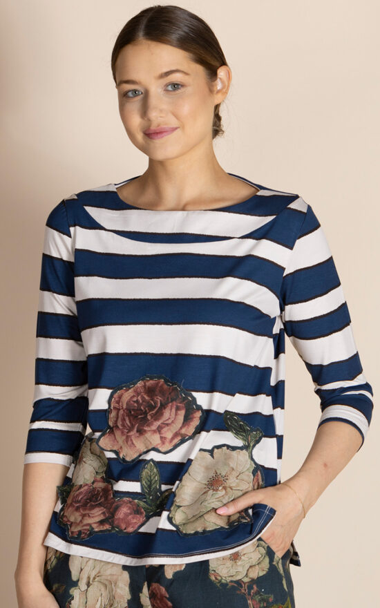 Stripes Audrey Tee W Roses product photo.